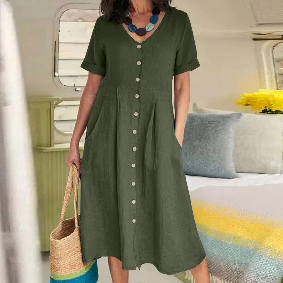 Yasmin – Graceful Buttoned Midi Dress