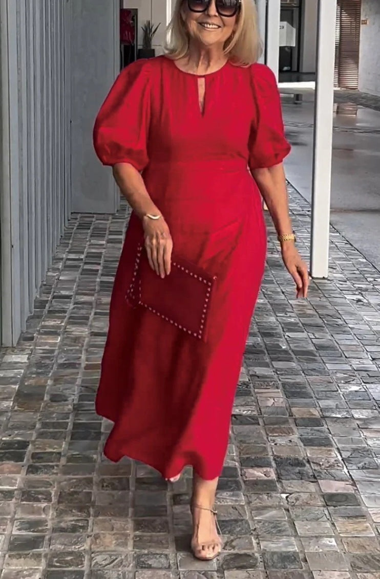 Carla – Elegant Puff-Sleeve Midi Dress