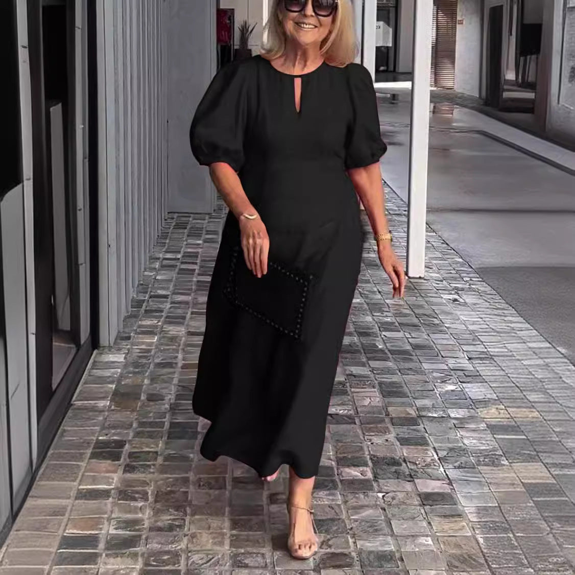 Carla – Elegant Puff-Sleeve Midi Dress