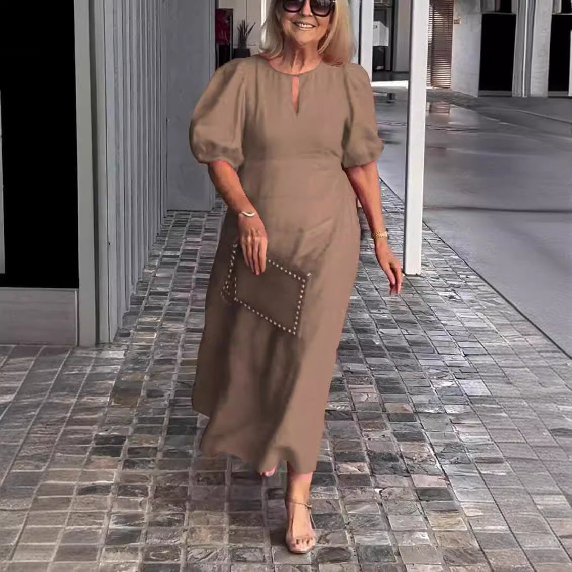 Carla – Elegant Puff-Sleeve Midi Dress