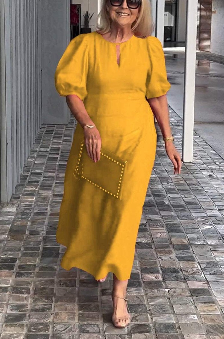Carla – Elegant Puff-Sleeve Midi Dress