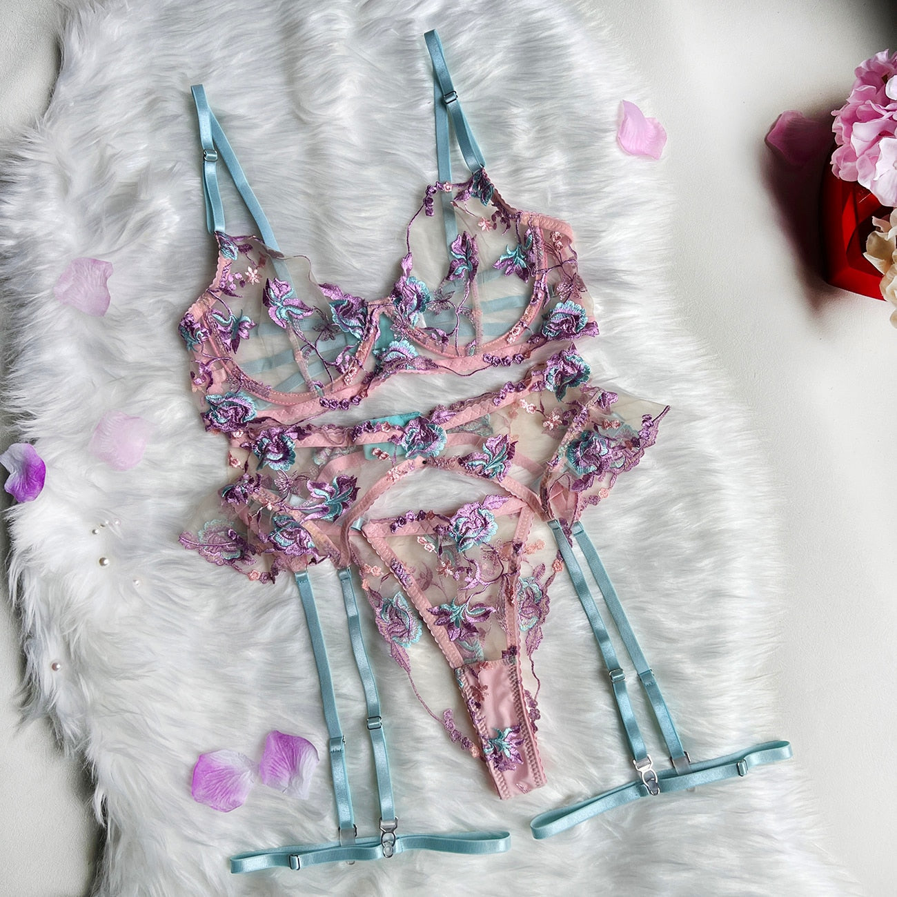 Becky | 3-Piece French Lace Floral Lingerie Set