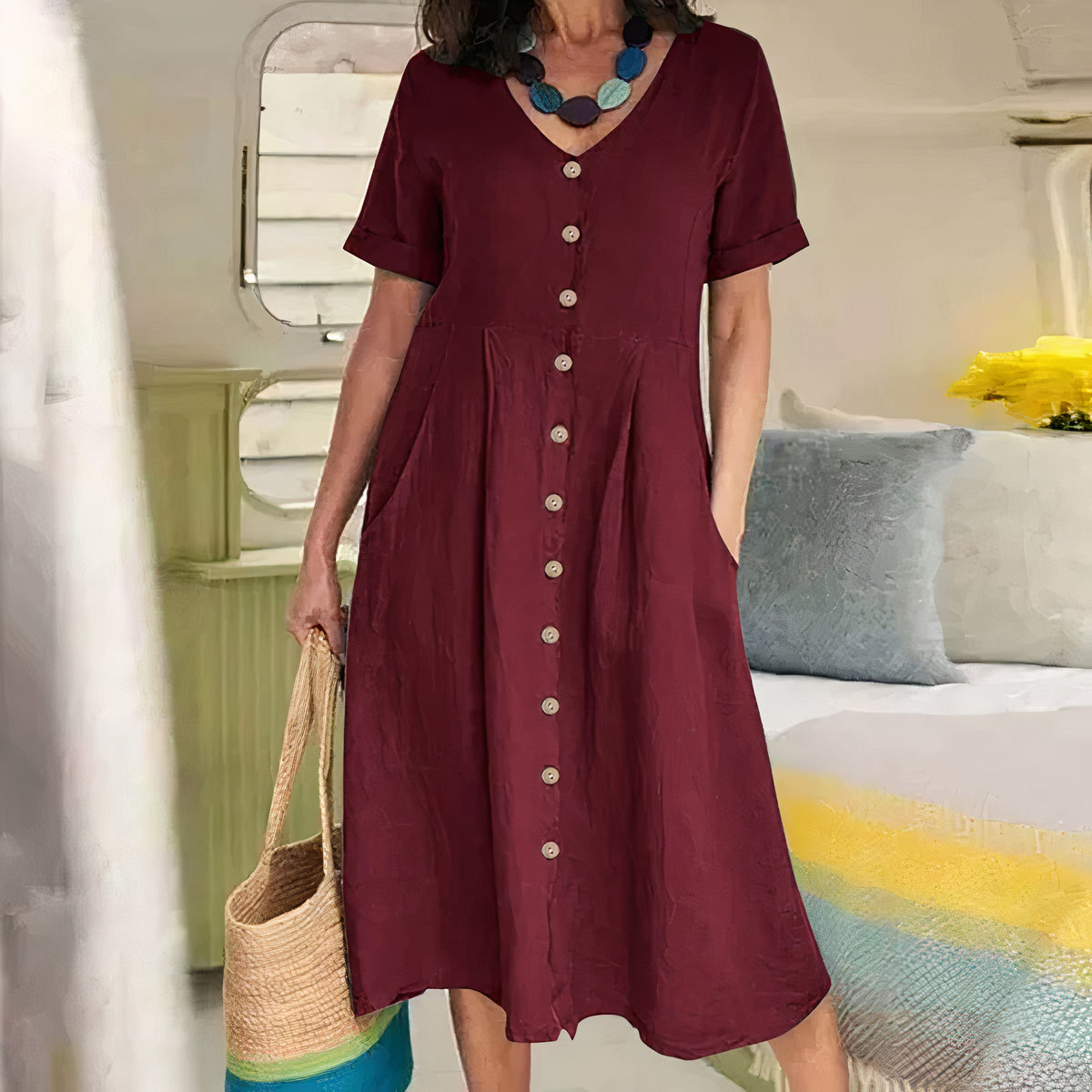 Yasmin – Graceful Buttoned Midi Dress
