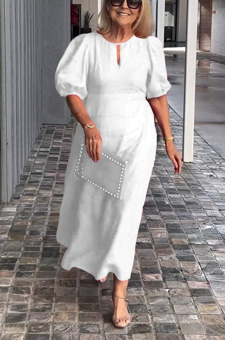 Carla – Elegant Puff-Sleeve Midi Dress