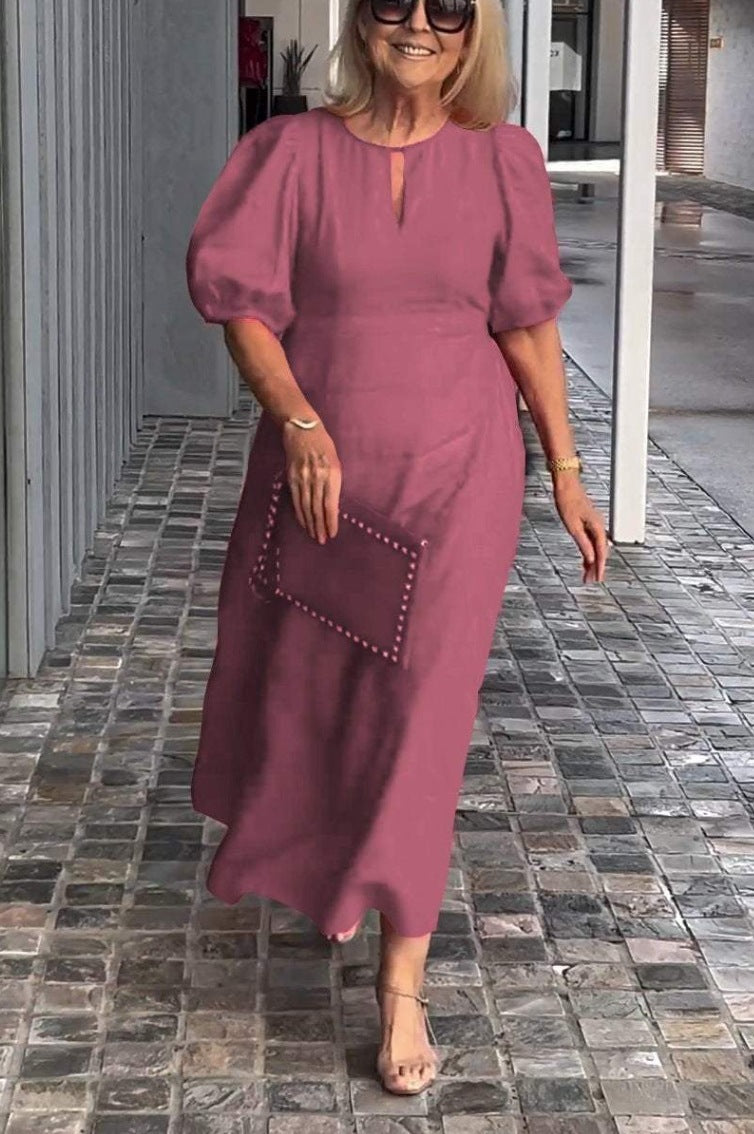 Carla – Elegant Puff-Sleeve Midi Dress