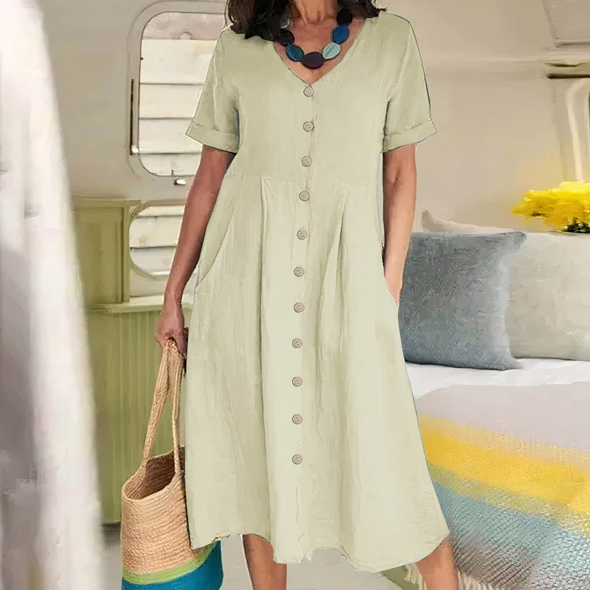 Yasmin – Graceful Buttoned Midi Dress