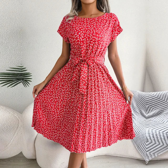 Anabelle – Feminine Floral Pleated Dress for Every Occasion
