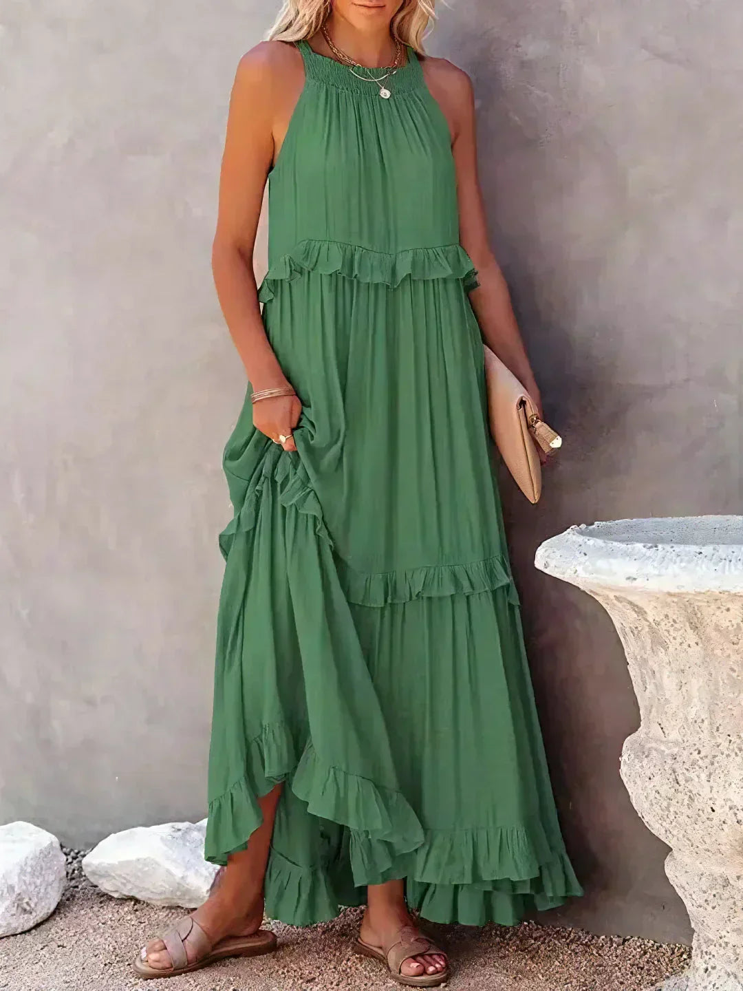 Emilia – Elegant Halter Ruffle Maxi Dress