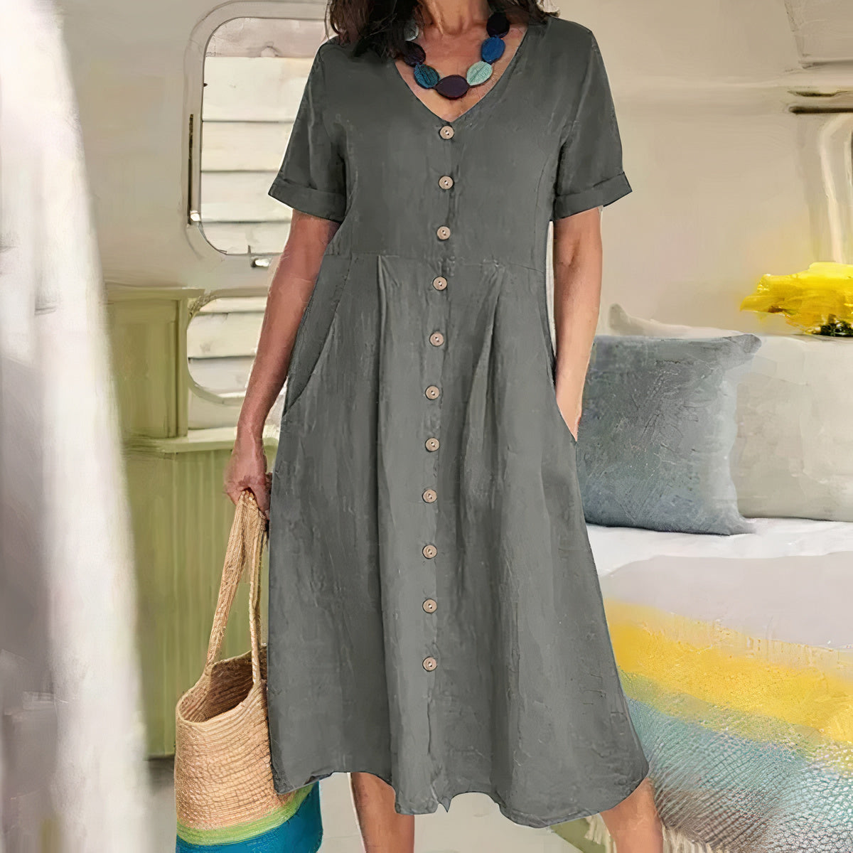 Yasmin – Graceful Buttoned Midi Dress