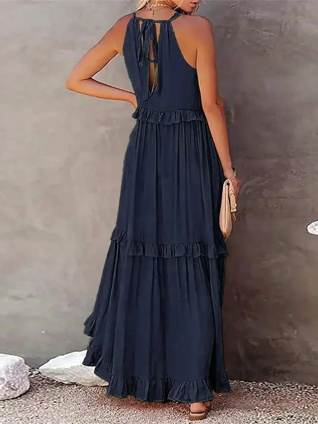 Emilia – Elegant Halter Ruffle Maxi Dress