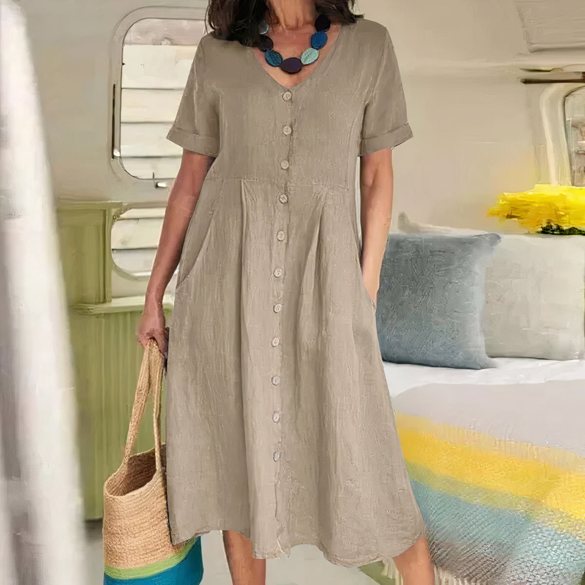 Yasmin – Graceful Buttoned Midi Dress