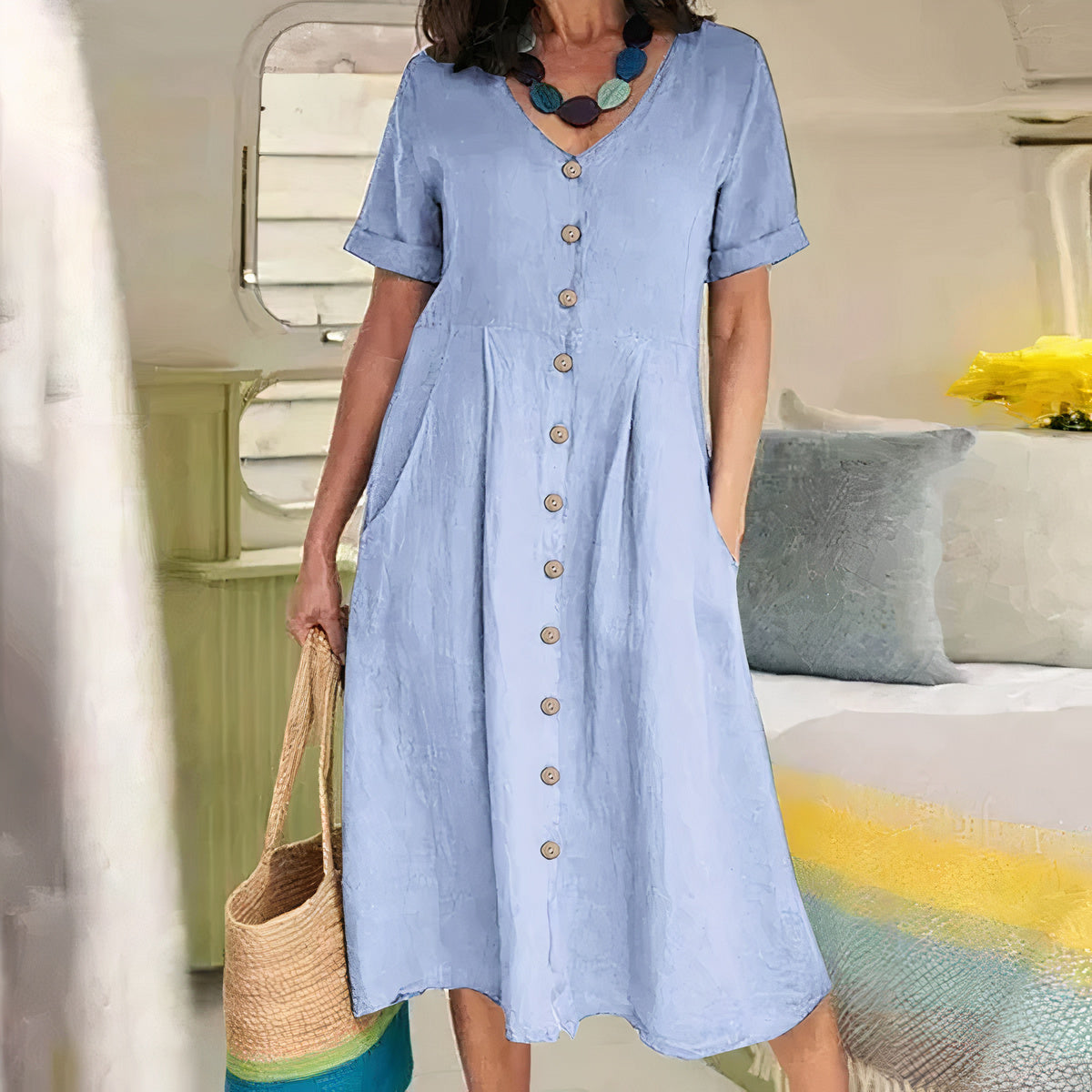 Yasmin – Graceful Buttoned Midi Dress