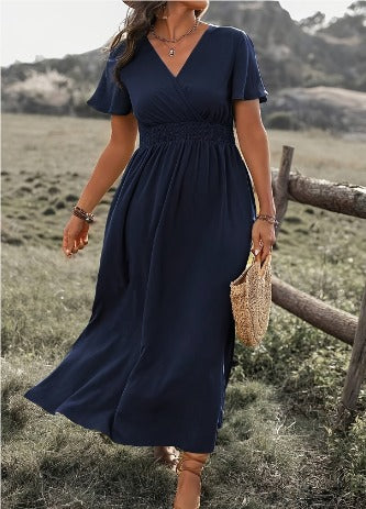 MARY – Chic Summer Midi Dress with Feminine V-Neck