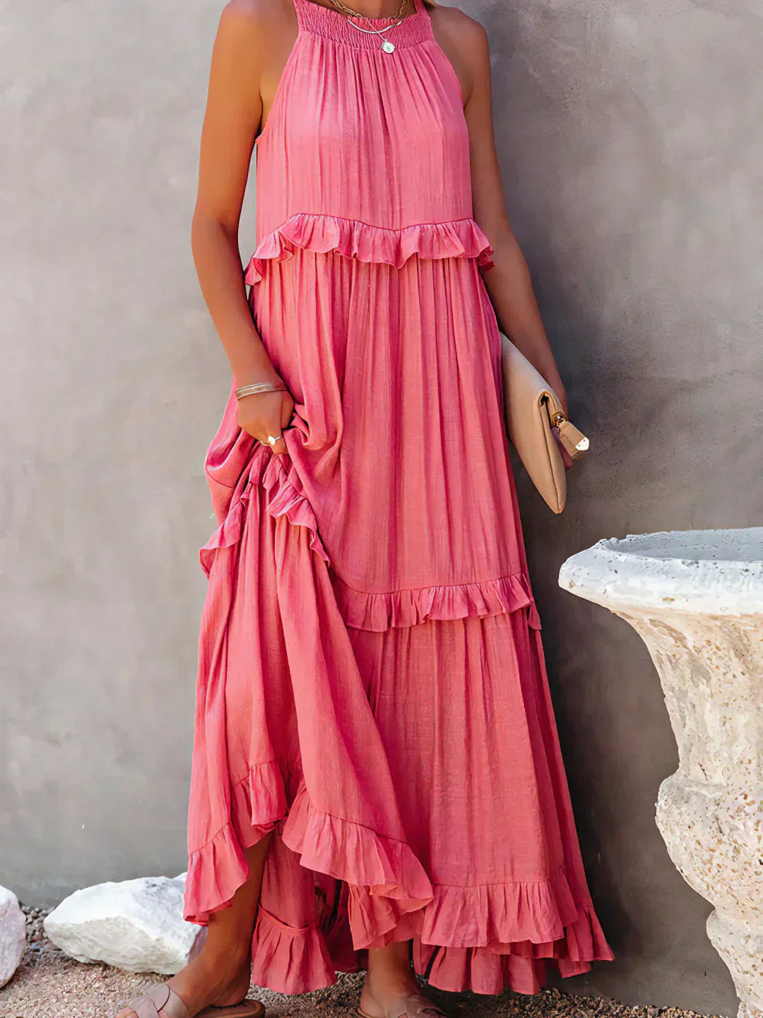 Emilia – Elegant Halter Ruffle Maxi Dress