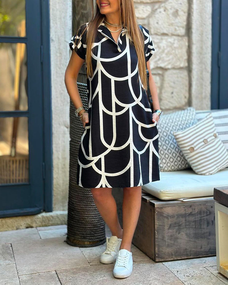 Briar – Chic Geometric Print Polo Dress