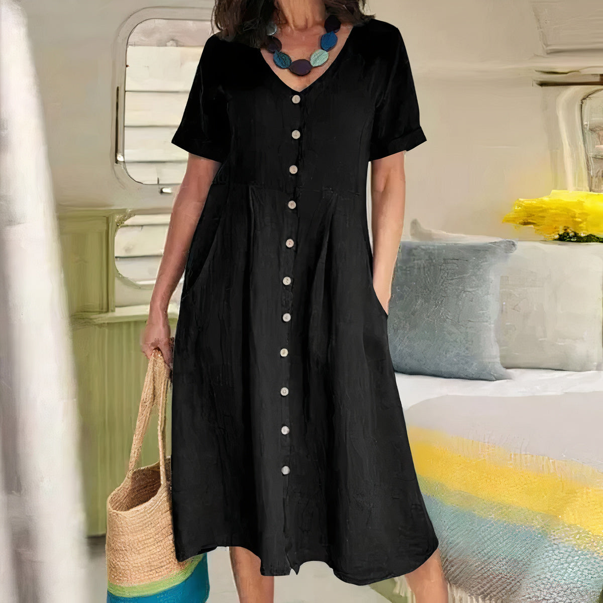 Yasmin – Graceful Buttoned Midi Dress