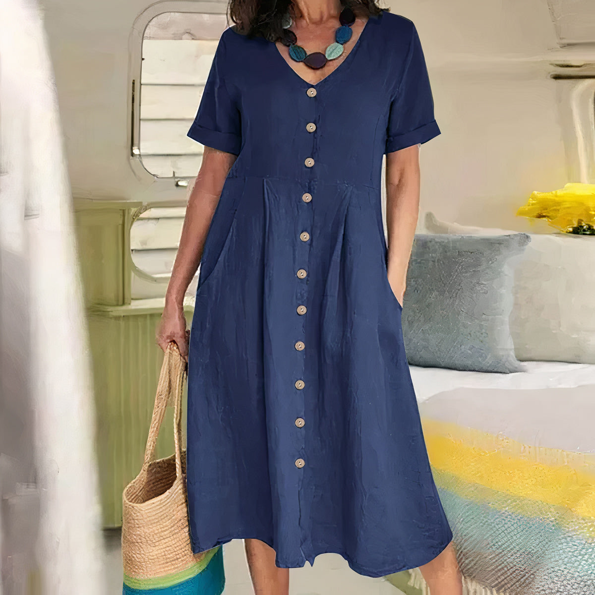 Yasmin – Graceful Buttoned Midi Dress
