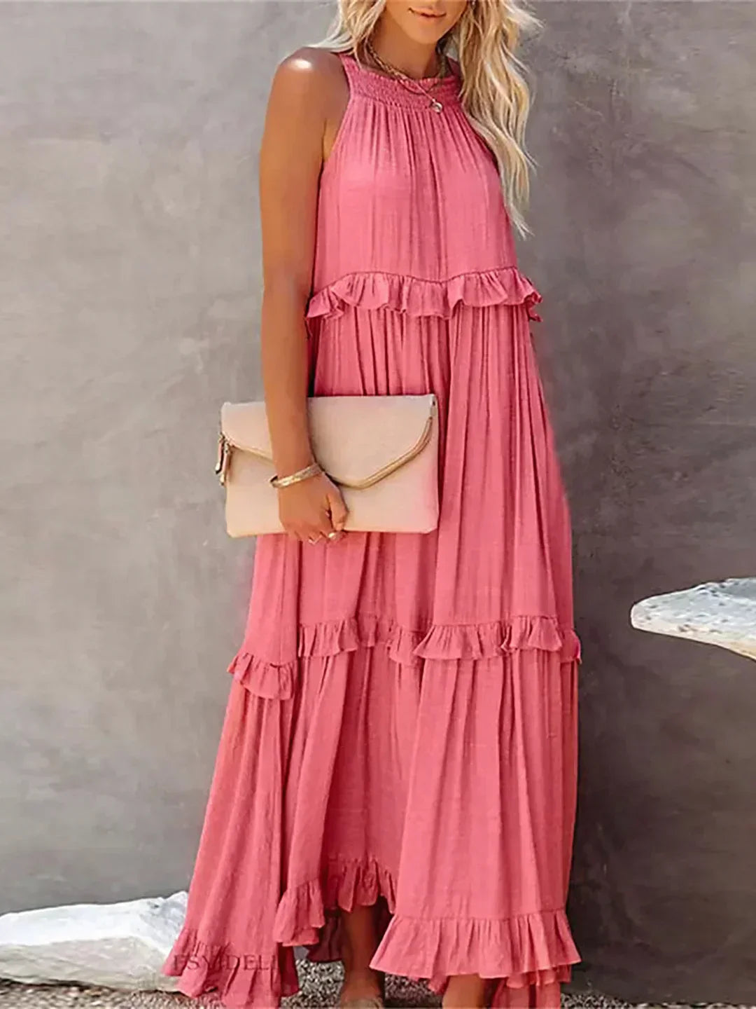 Emilia – Elegant Halter Ruffle Maxi Dress