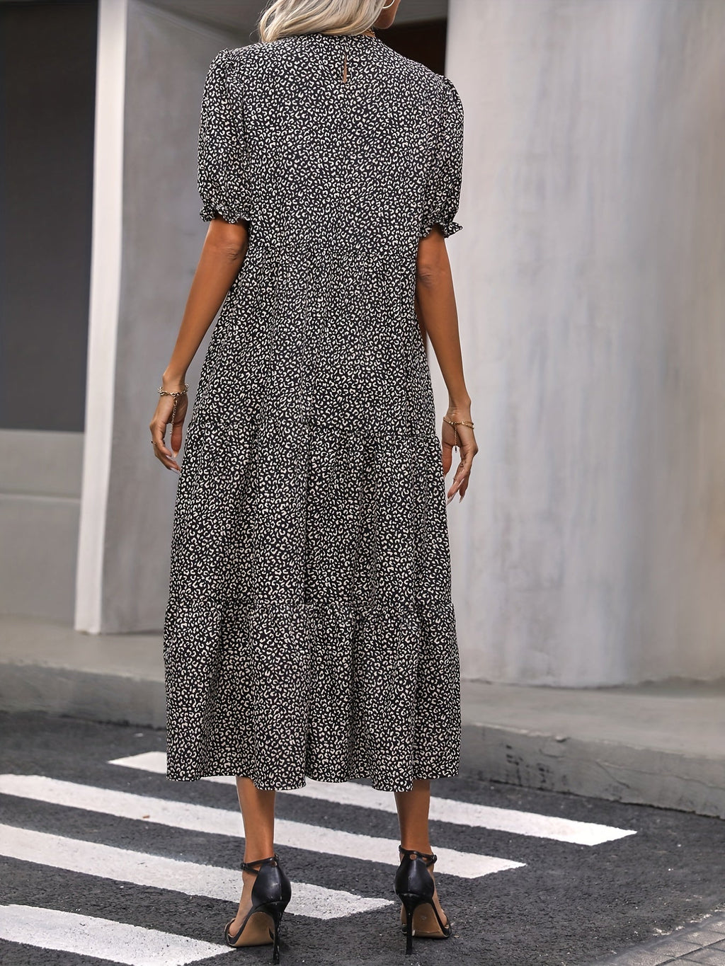 Adelina – Tiered Puff Sleeve Midi Dress