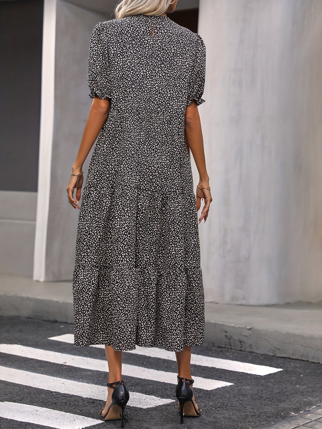 Adelina – Tiered Puff Sleeve Midi Dress