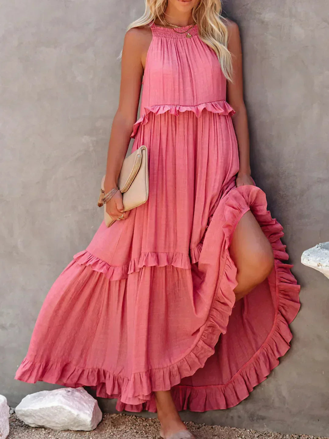 Emilia – Elegant Halter Ruffle Maxi Dress