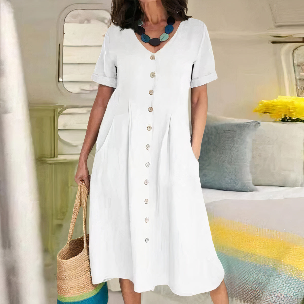 Yasmin – Graceful Buttoned Midi Dress