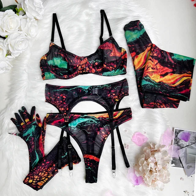 Serena | Vibrant 5-Piece Tie-Dye Lingerie Set