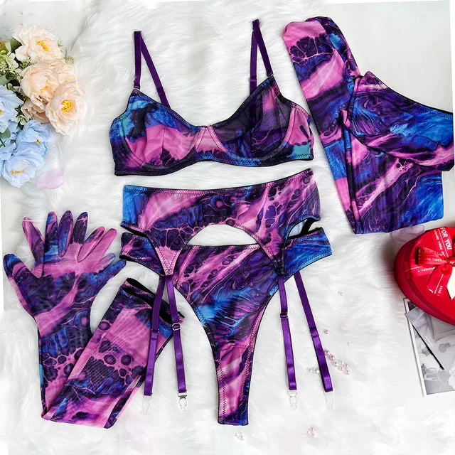 Serena | Vibrant 5-Piece Tie-Dye Lingerie Set