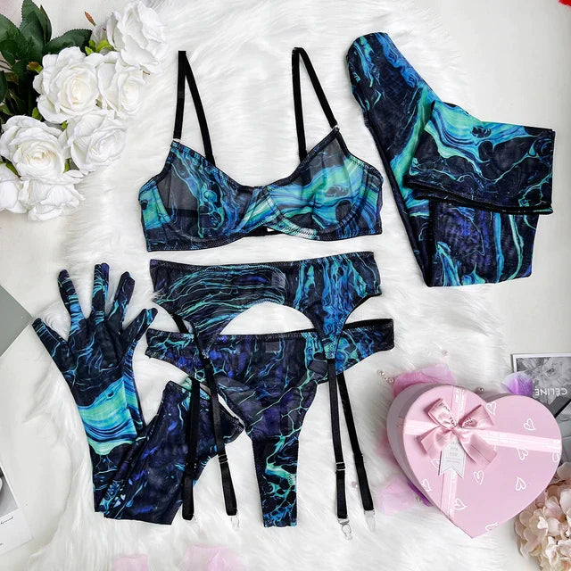 Serena | Vibrant 5-Piece Tie-Dye Lingerie Set