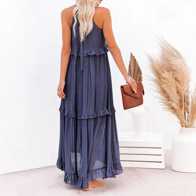 Emilia – Elegant Halter Ruffle Maxi Dress