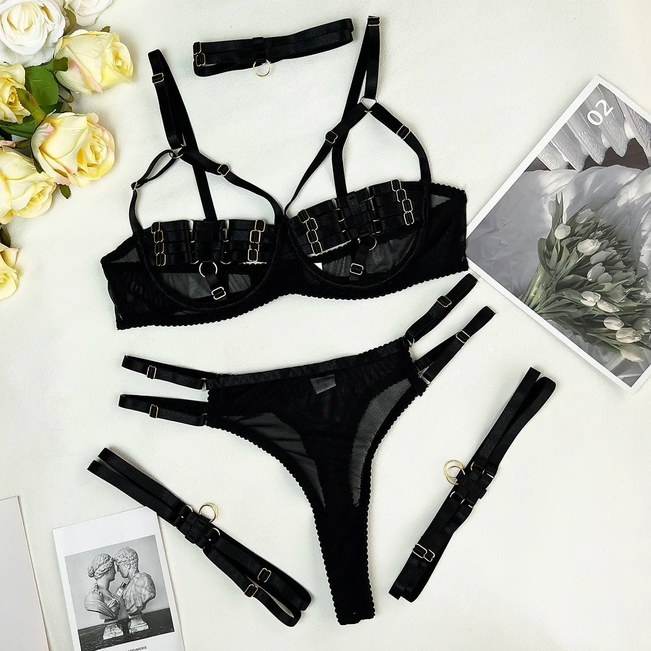 Amanda | Alluring 4-Piece Lace Lingerie Ensemble