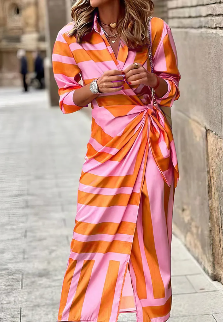 Solana – Printed Wrap Dress with Flowy Elegance