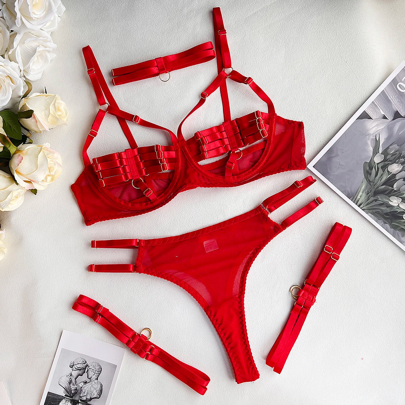 Amanda | Alluring 4-Piece Lace Lingerie Ensemble