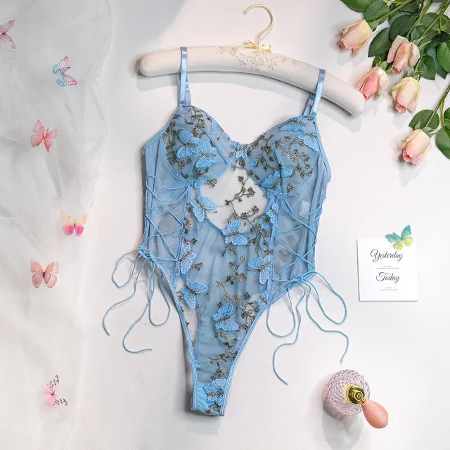 Selene | Butterfly Embroidered Lace Bodysuit