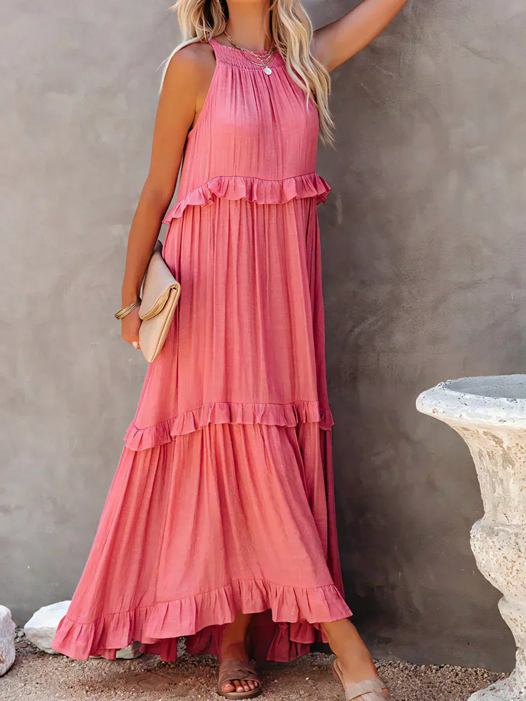 Emilia – Elegant Halter Ruffle Maxi Dress