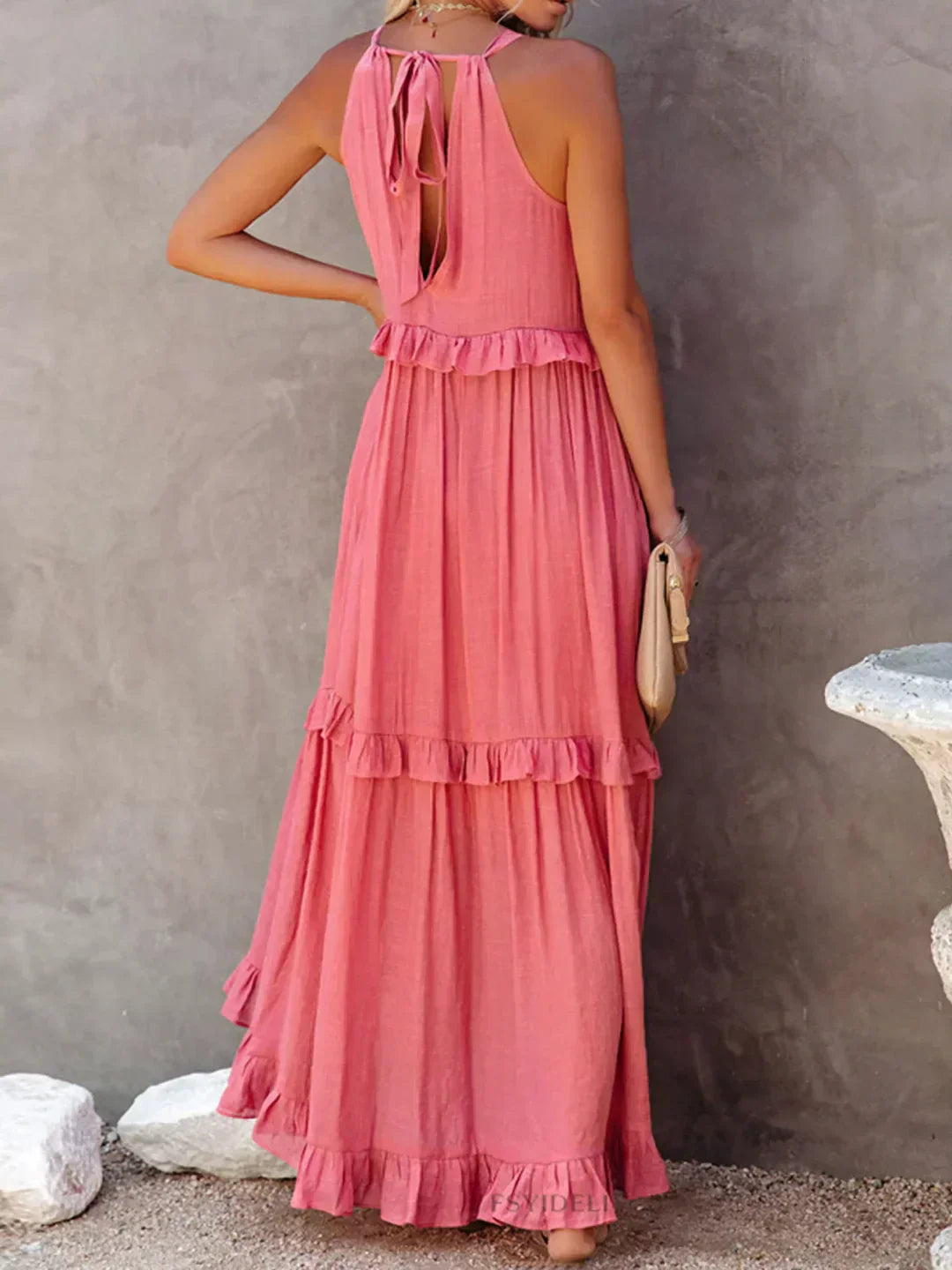 Emilia – Elegant Halter Ruffle Maxi Dress