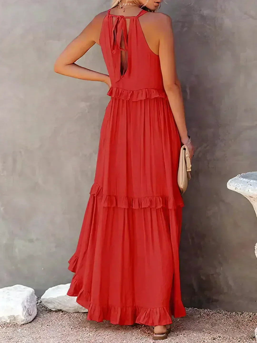 Emilia – Elegant Halter Ruffle Maxi Dress