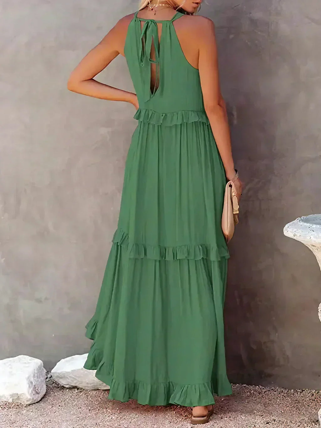 Emilia – Elegant Halter Ruffle Maxi Dress