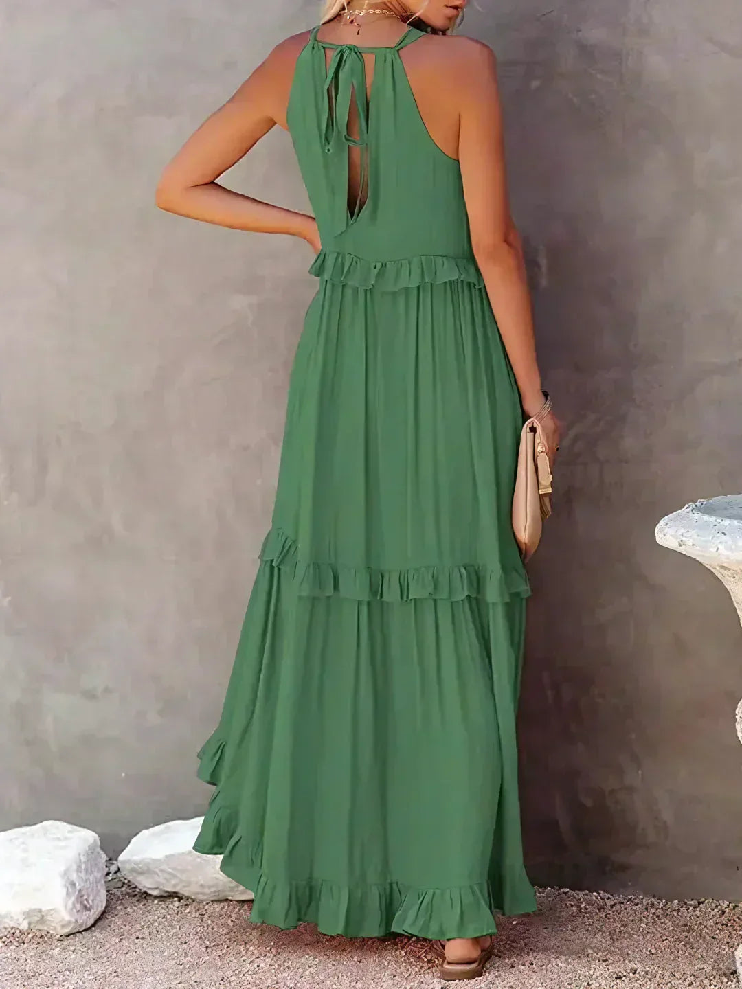 Emilia – Elegant Halter Ruffle Maxi Dress
