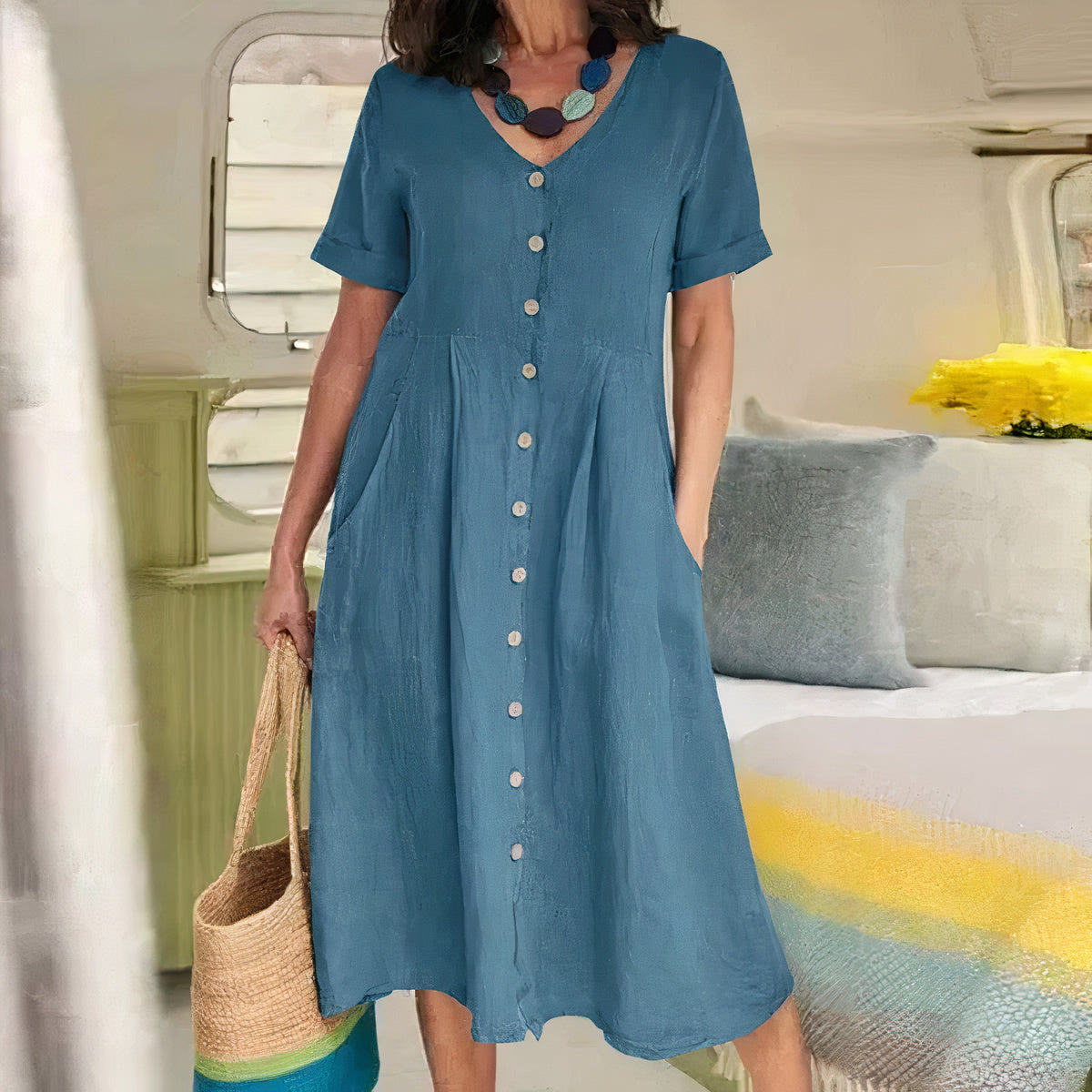 Yasmin – Graceful Buttoned Midi Dress