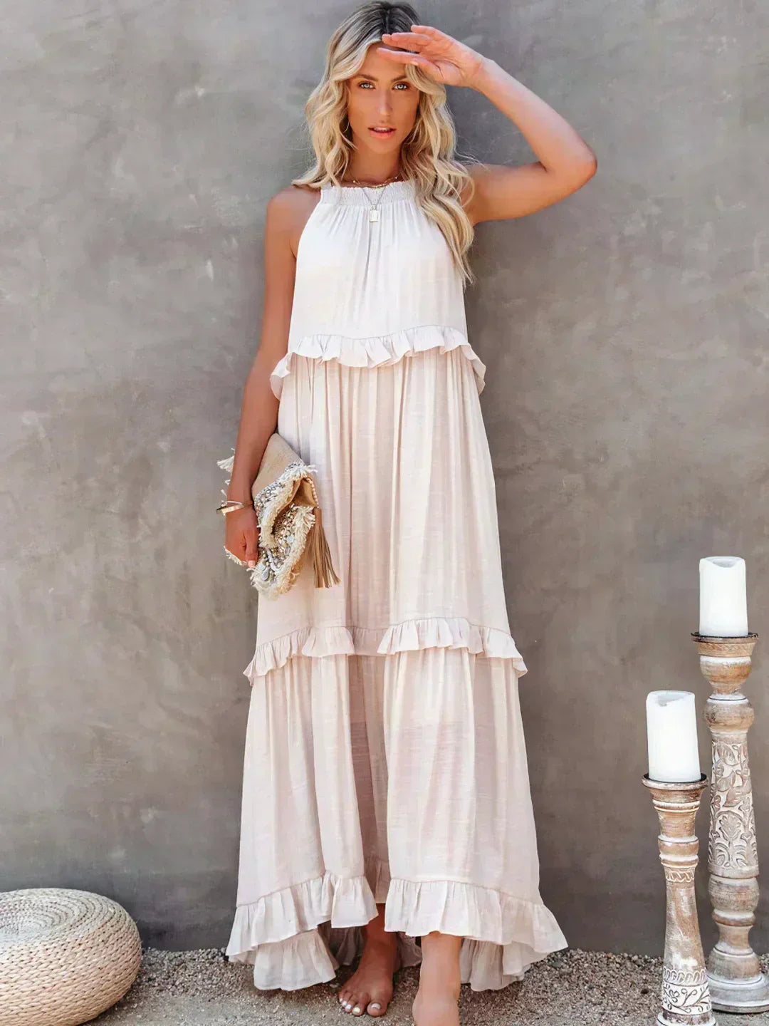 Emilia – Elegant Halter Ruffle Maxi Dress