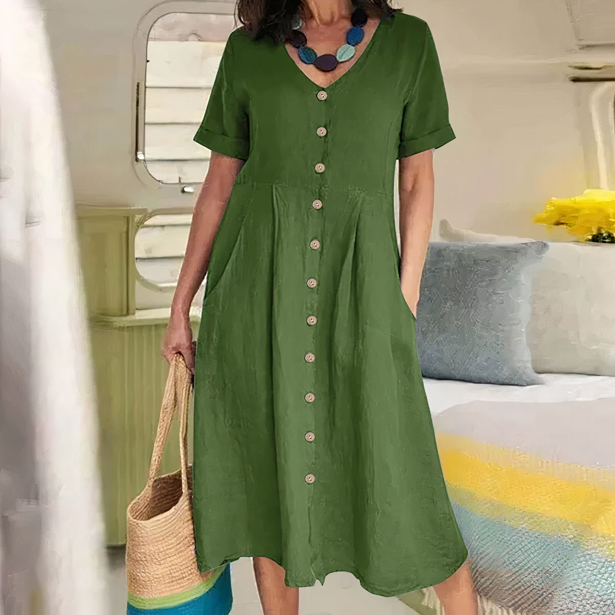Yasmin – Graceful Buttoned Midi Dress