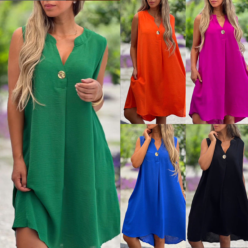 Sheryl – Effortless Sleeveless V-Neck Dress